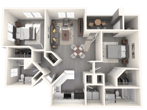 Floor plan for 2 beds, 2 baths, 1124 sqft
