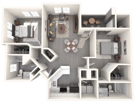 Floor plan for 2 beds, 2 baths, 1142 sqft