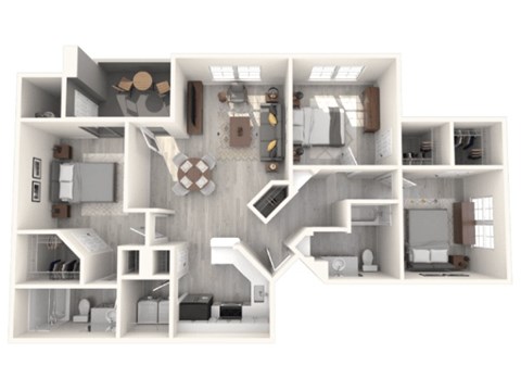 Floor plan for 3 beds, 2 baths, 1311 sqft