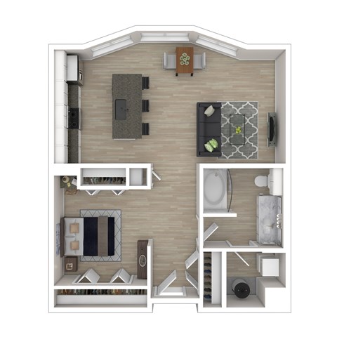 Floor plan for studio, 1 bath