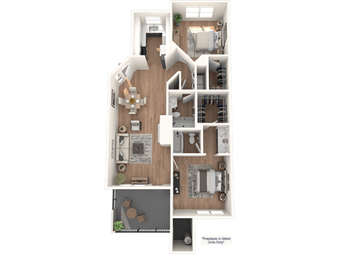 Floor plan for 2 beds, 2 baths, 1170 sqft