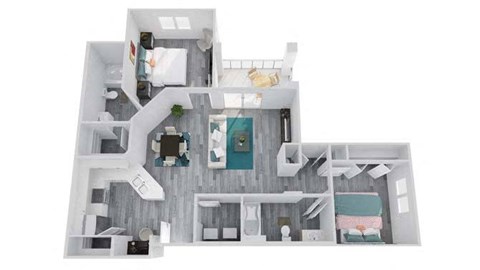 Floor plan for 2 beds, 2 baths, 1136 sqft