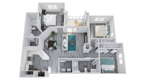 Floor plan for 3 beds, 2 baths, 1303 sqft