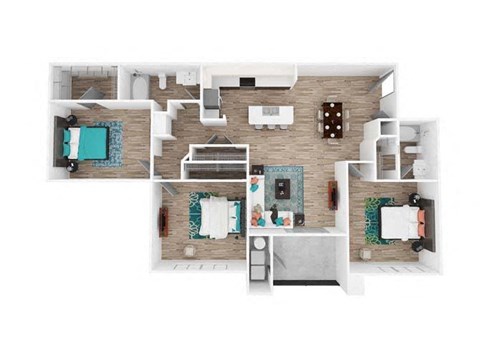 Floor plan for 3 beds, 2 baths, 1340 sqft