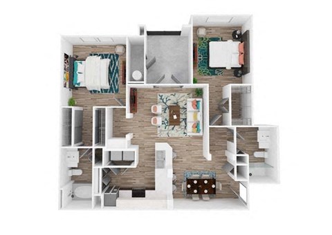 Floor plan for 2 beds, 2 baths, 1141 sqft