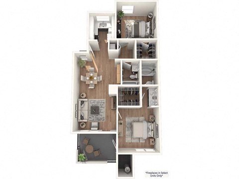 Floor plan for 2 beds, 2 baths, 1175 sqft
