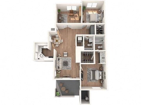 Floor plan for 2 beds, 2 baths, 1364 sqft