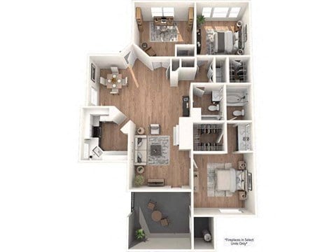 Floor plan for 3 beds, 2 baths, 1502 sqft
