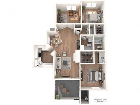 Floor plan for 2 beds, 2 baths, 1420 sqft