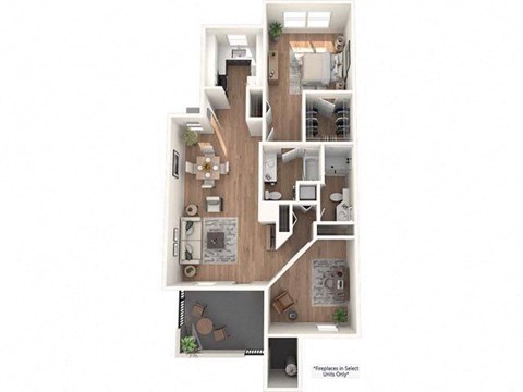 Floor plan for 1 bed, 2 baths, 1175 sqft