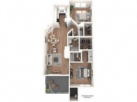 Floor plan for 2 beds, 2 baths