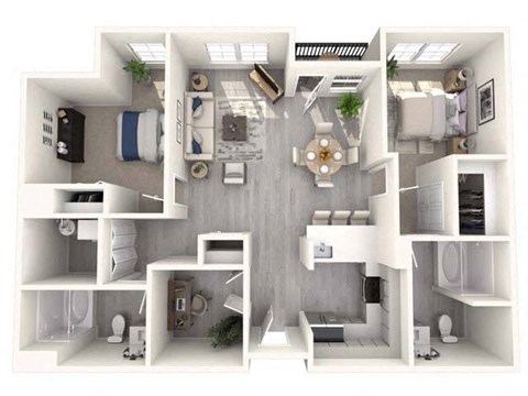 Floor plan for 2 beds, 2 baths, 1187 sqft