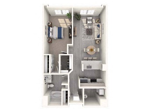 Floor plan for 1 bed, 1 bath, 829 sqft