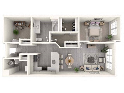 Floor plan for 1 bed, 1 bath, 1097 sqft