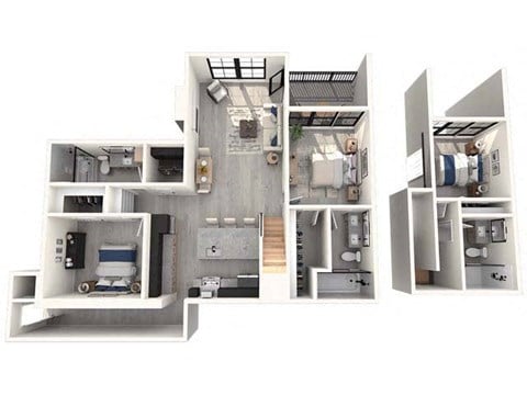 Floor plan for 3 beds, 3 baths, 1184 sqft