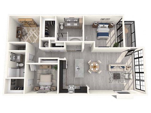 Floor plan for 2 beds, 2 baths, 1669 sqft