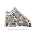 Floor plan for 1 bed, 1 bath, 822 sqft
