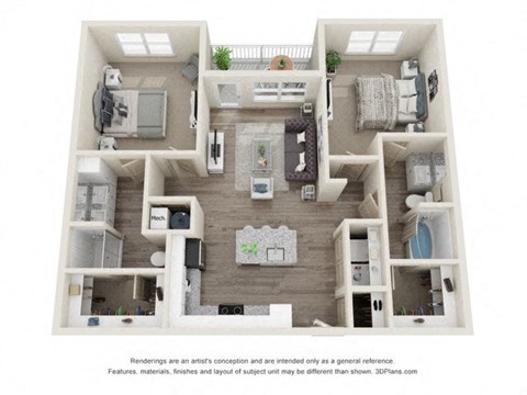 Floor plan for 2 beds, 2 baths, 1141 sqft
