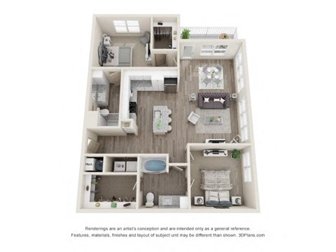 Floor plan for 2 beds, 2 baths, 1213 sqft