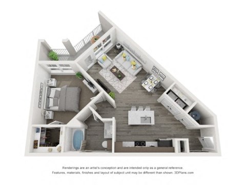 Floor plan for 1 bed, 1 bath, 759 sqft