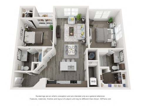 Floor plan for 2 beds, 2 baths, 1095 sqft