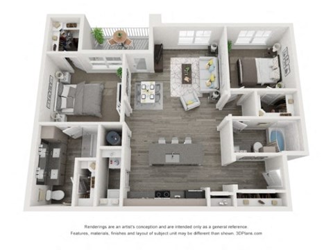 Floor plan for 2 beds, 2 baths, 1176 sqft