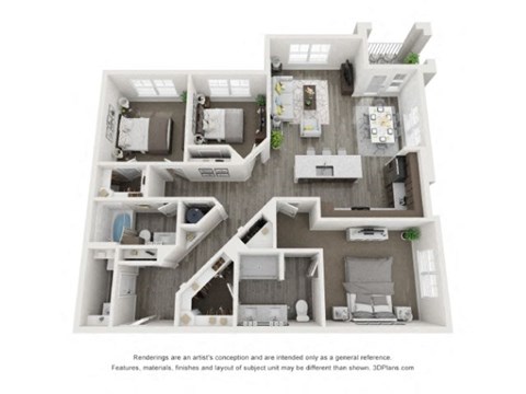 Floor plan for 3 beds, 2 baths, 1433 sqft