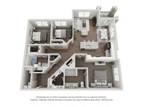 Floor plan for 3 beds, 2 baths, 1433 sqft