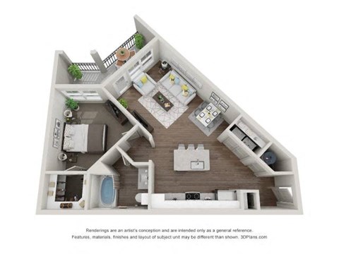 Floor plan for 1 bed, 1 bath, 759 sqft