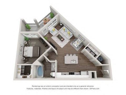 Floor plan for 1 bed, 1 bath, 759 sqft