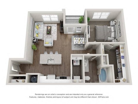 Floor plan for 1 bed, 1 bath, 824 sqft