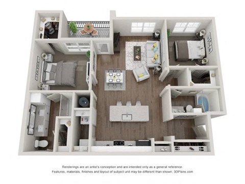 Floor plan for 2 beds, 2 baths, 1176 sqft