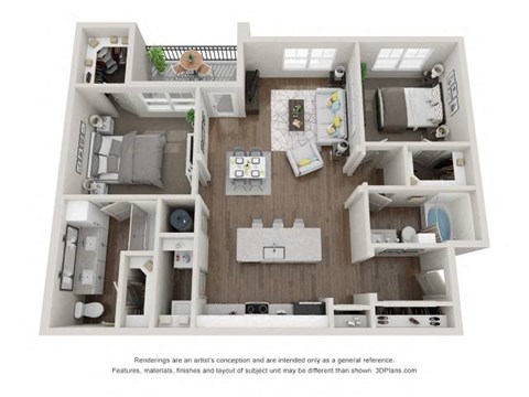 Floor plan for 2 beds, 2 baths, 1176 sqft