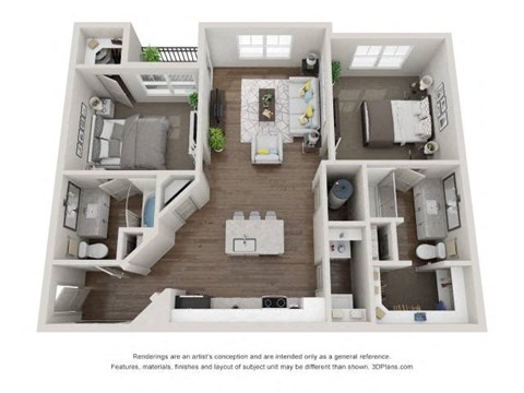 Floor plan for 2 beds, 2 baths, 1093 sqft