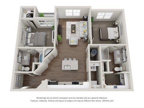 Floor plan for 2 beds, 2 baths