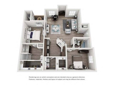 Floor plan for 2 beds, 2 baths, 1093 sqft