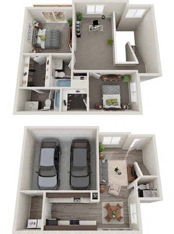 Floor plan for 2 beds, 2.5 baths, 1320 sqft