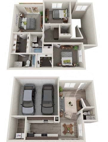 Floor plan for 3 beds, 2.5 baths, 1320 sqft