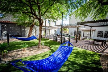 Courtyard with hammocks and outdoor games