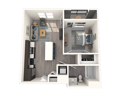 Floor plan for 1 bed, 1 bath, 708 sqft