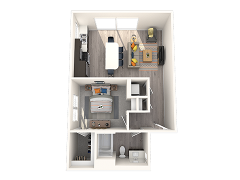 Floor plan for 1 bed, 1 bath, 747 sqft