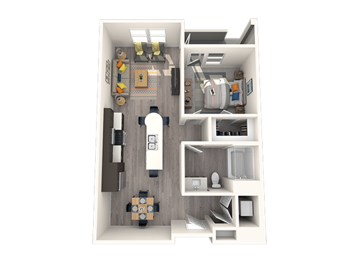 Floor plan for 1 bed, 1 bath, 790 sqft