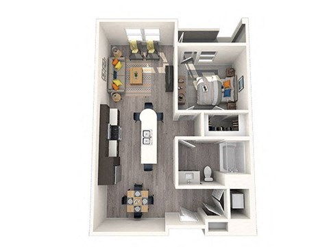 Floor plan for 1 bed, 1 bath, 790 sqft