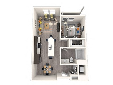 Floor plan for 1 bed, 1 bath, 790 sqft