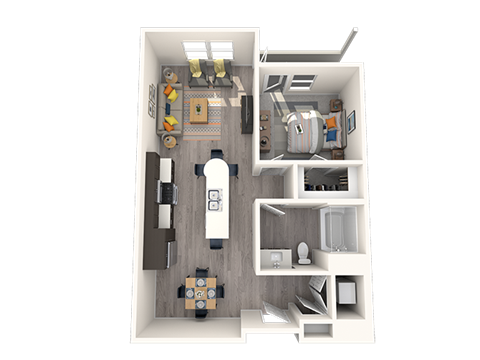 Floor plan for 1 bed, 1 bath, 790 sqft