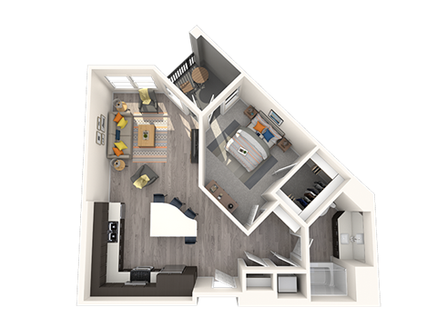 Floor plan for 1 bed, 1 bath, 820 sqft