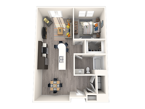 Floor plan for 1 bed, 1 bath, 826 sqft