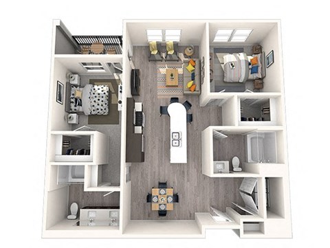 Floor plan for 2 beds, 2 baths, 1124 sqft