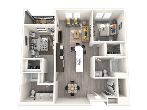 Floor plan for 2 beds, 2 baths, 1124 sqft