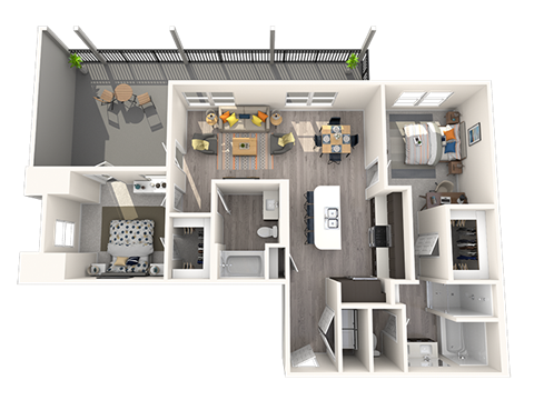 Floor plan for 2 beds, 2 baths, 1241 sqft